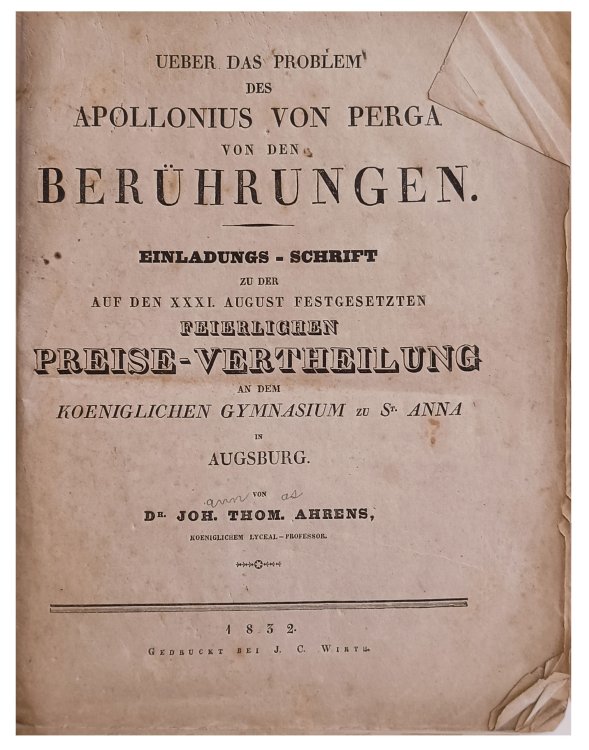 Ueber das problem des Apollonius von Perga von den Beruhrungen . . .