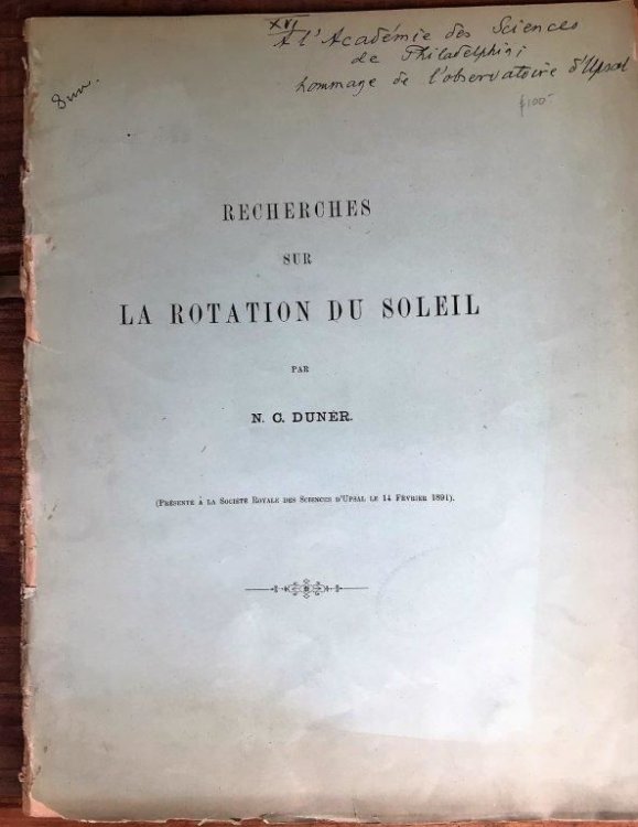 Recherches sur la rotation du soleil.