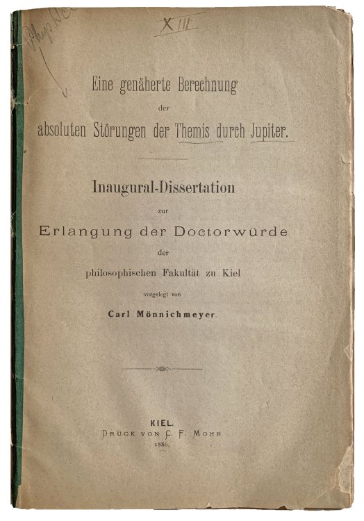 Eine genaherte Berechnung der absoluten Storungen der Themis duch Jupiter. Inaugural-Dissertation. . . .