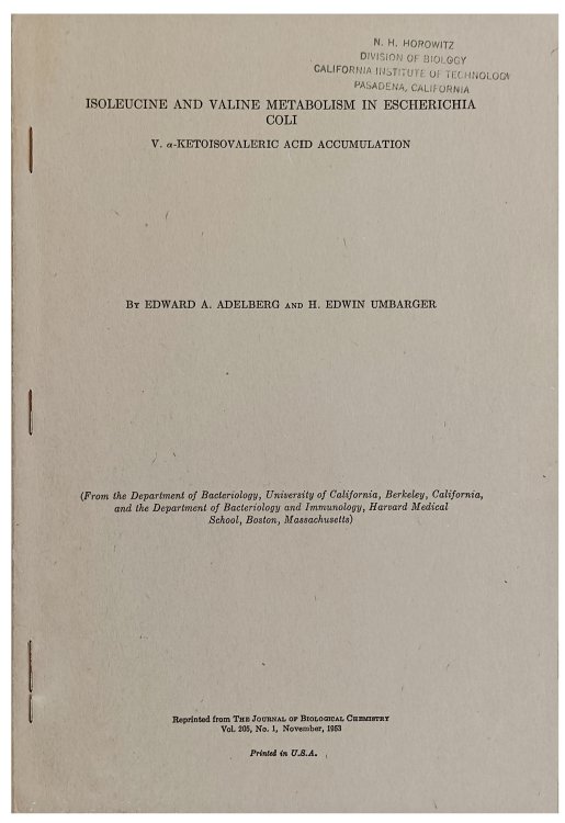 Group of 2 offprints. Includes: ADELBERG, & H. Edwin UMBARGER. 