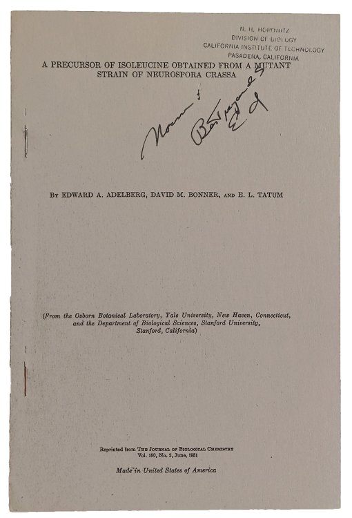 Group of 6 offprints. Includes: ADELBERG, David M. BONNER, & Edward L. TATUM. 