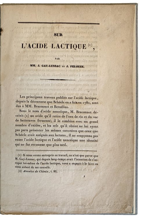Sur l'acide lactique. Offprint: Annales de Chimie et de Physique, April 1833.
