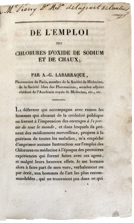 De l'emploi des chlorures d'oxide de sodium et de chaux.