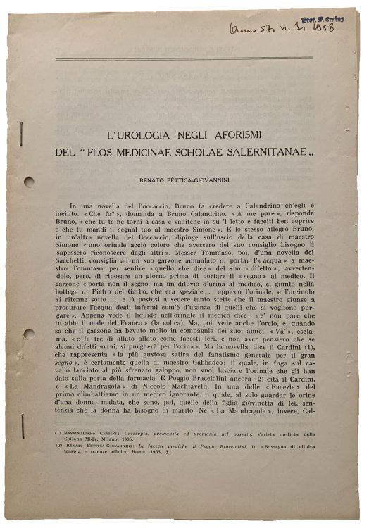A set of fourteen offprints by Renato Bettica-Giovannini on gynecology.