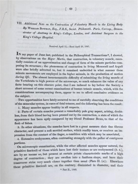 Additional note on the contraction of voluntary muscle in the living body. In: Philosophical Transactions of the Royal Society of London. For the year MDCCCXLI, Part I.