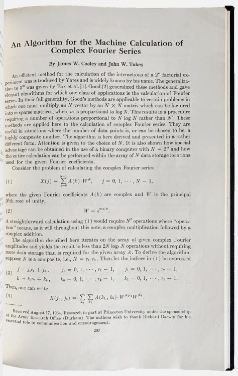 An Algorithm for the Machine Calculation of Complex Fourier Series.
