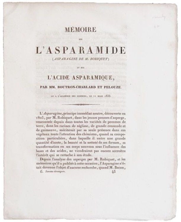 Memoire sur l'asparamide (asparagines de M. Robiquet) et sur l'acide asparamique. Extract.