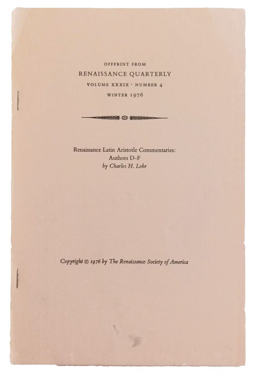 Renaissance Latin Aristotle Commentaries: Authors D-F.