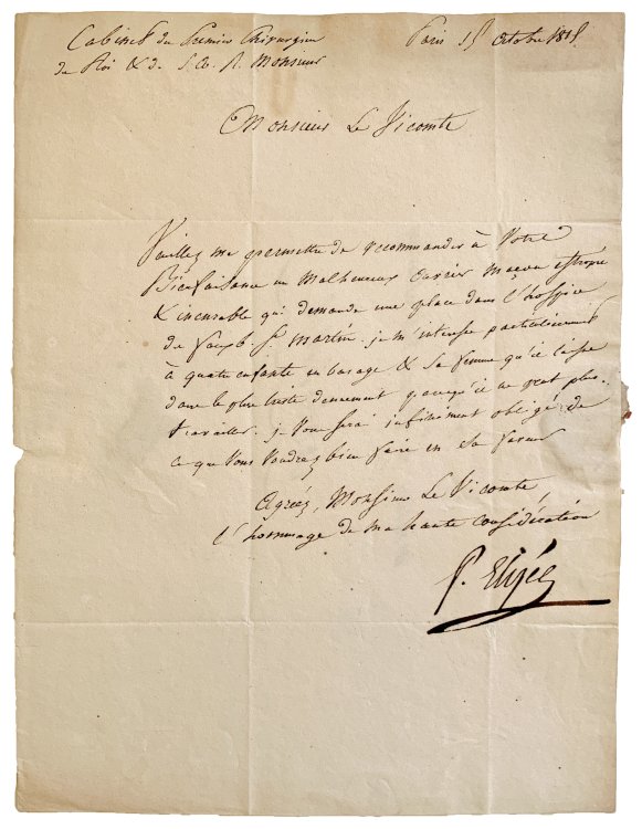 Autograph Letter Signed, from Father Elisee to Monsieur Le Vicomte De Montmorency, October [15/6], [1815/16].