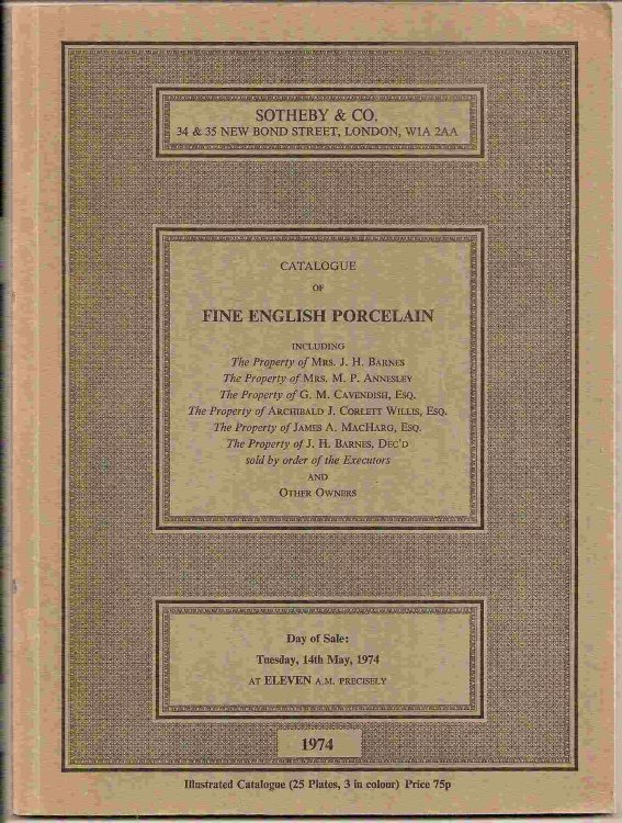 Tuesday, 14th May, 1974; Catalogue of FINE ENGLISH PORCELAIN