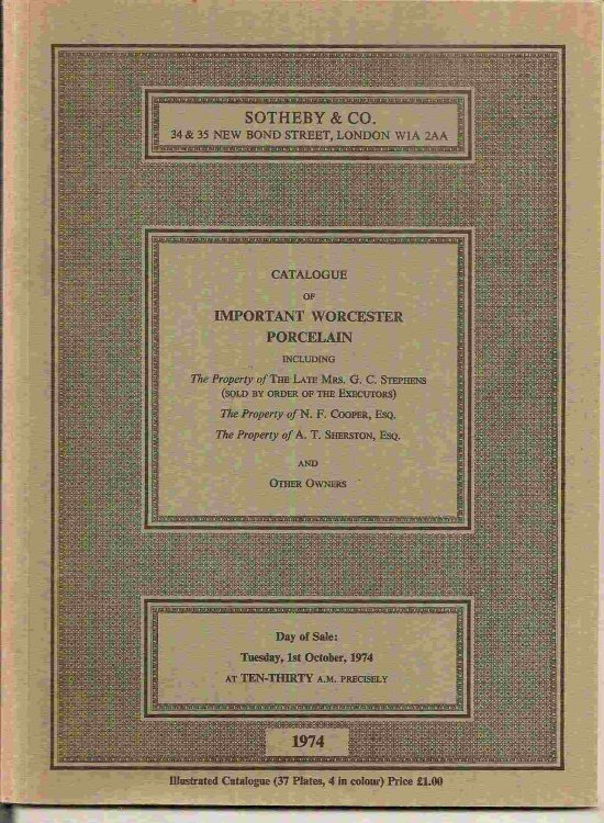 Tuesday, 1st October, 1974; Catalogue of IMPORTANT WORCESTER PORCELAIN