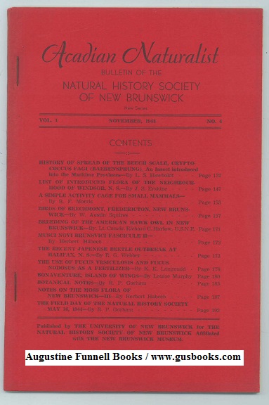 ACADIAN NATURALIST, Bulletin of the Natural History Society of New Brunswick, New Series, Vol. 1 No.4, November/Nov. 1944