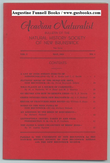 ACADIAN NATURALIST, Bulletin of the Natural History Society of New Brunswick, New Series, Vol. 1 No.5, May 1945