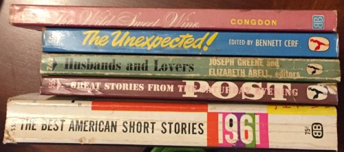 An AFB 5-book anthology multi-pack: The Unexpected!, The Wild Sweet Wine, The Best American Short Stories 1961, Husbands and Lovers, Great Stories From the Saturday Evening Post 1947