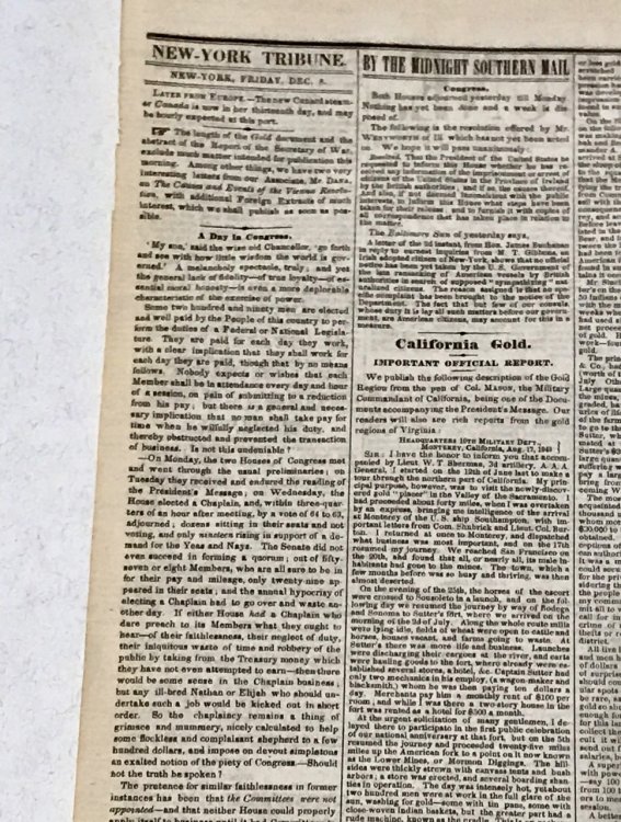 California Gold. Important Official Report. In The New York Tribune for December 8, 1848