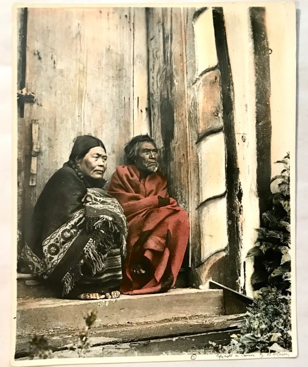 Orwat and Wife - Colored Silver Gelatin Print of Inuit Couple, 1898
