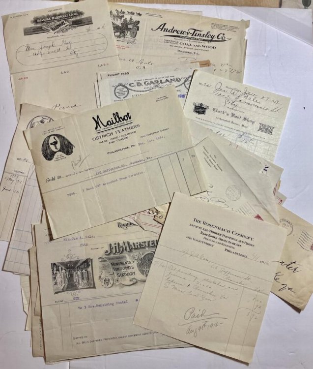 60 Roanoke Virginia Billheads, 1915-1919