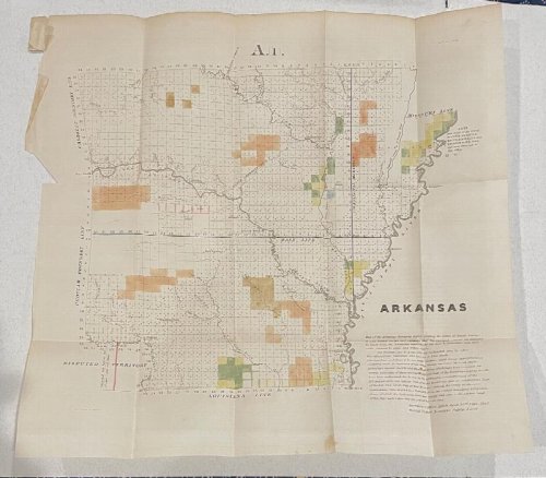 Hand-colored Map of Arkansas Surveying District, 1840