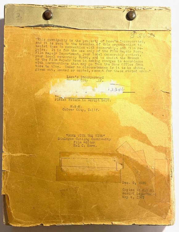 Gone With the Wind / dialogue cutting continuity script.