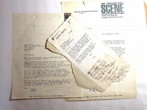 Holographic and typed, signed correspondence between Lenny Bruce and London theatrical agent Nick Louard [Directing partner of Peter Cook [Beyond the Fringe].