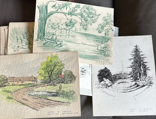 Lot of 100 original landscape architecture studies and drawings, 1940s