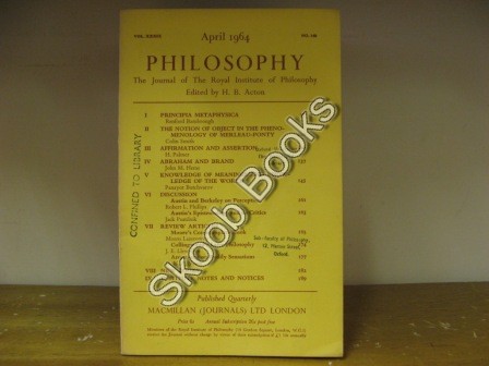 Philosophy: The Journal of the Royal Institute of Philosophy: Vol. XXXIX, No. 148, April 1964