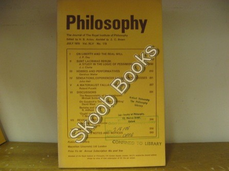 Philosophy: The Journal of the Royal Institute of Philosophy: Vol. XLV, No. 173, July 1970