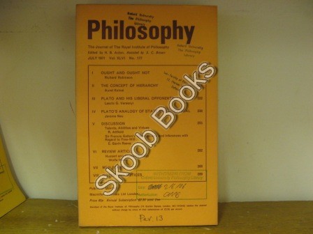 Philosophy: The Journal of the Royal Institute of Philosophy: Vol. XLVI, No. 177, July 1971