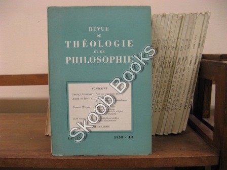 Image for Revue de Theologie et de Philosophie; 1958, III Revue de Theologie et de Philosophie; 1958, III