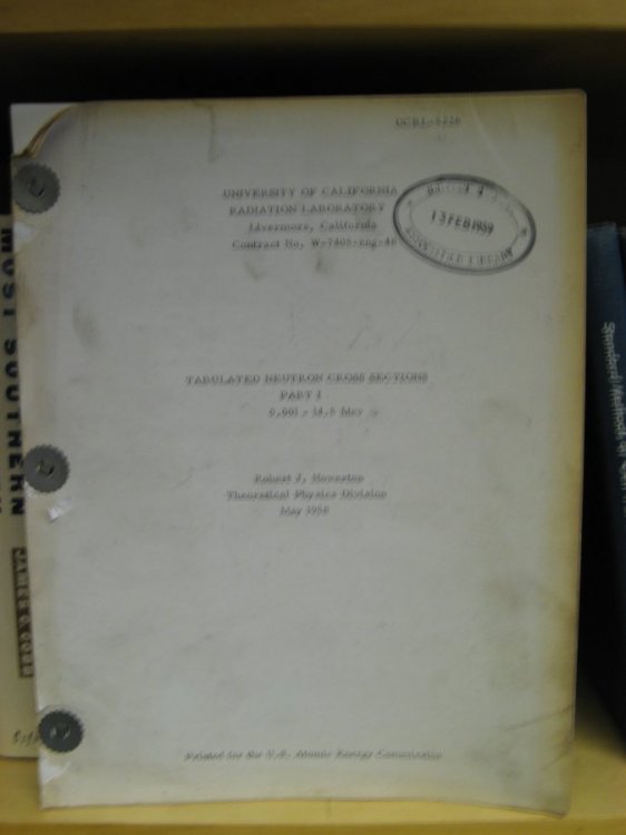 Tabulated Neutron Cross Sections, Part I