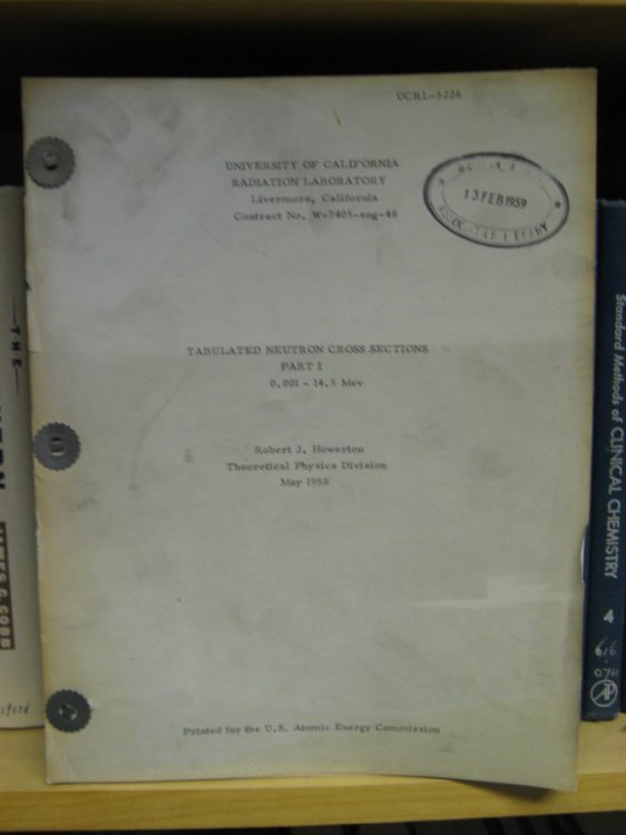 Tabulated Neutron Cross Sections, Part I
