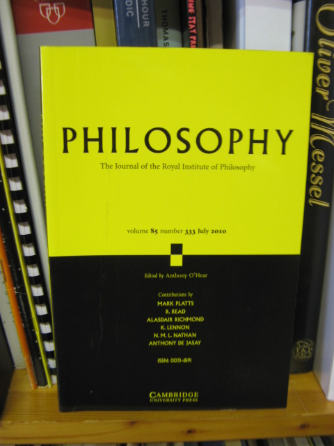 Philosophy: The Journal of the Royal Institute of Philosophy: Volume 85, Number 333, July 2010