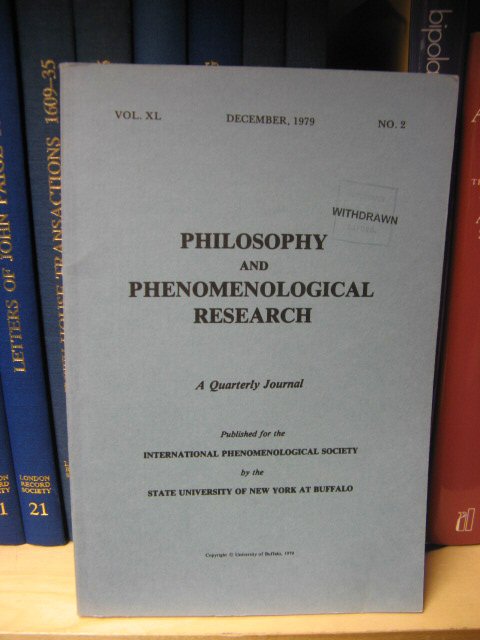 Philosophy and Phenomenological Research: A Quarterly Journal: Vol. XL, No. 2, December, 1979