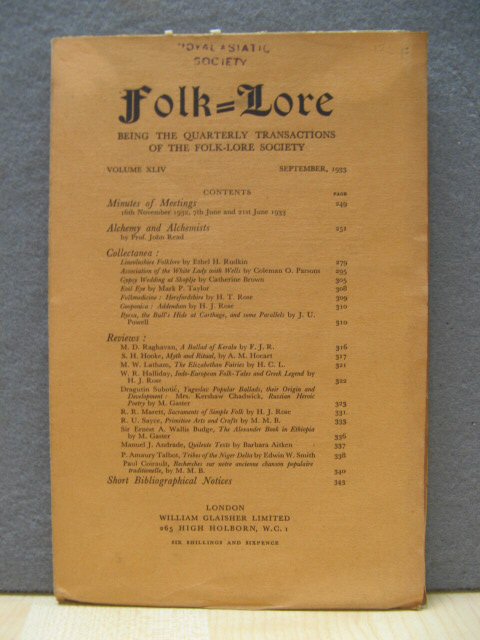 Folk-Lore: Transactions of the Folk-Lore Society: Vol. XLIV, No. III, September, 1933