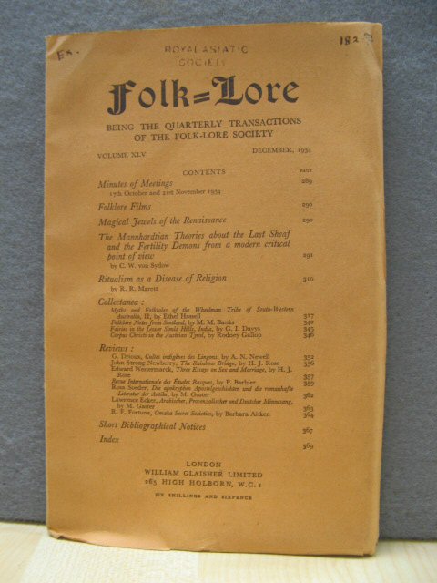 Folk-Lore: Transactions of the Folk-Lore Society: Vol. XLV, No. IV, December, 1934