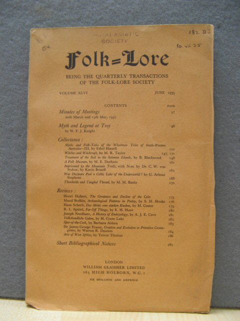 Folk-Lore: Transactions of the Folk-Lore Society: Vol. XLVI, No. II, June, 1935