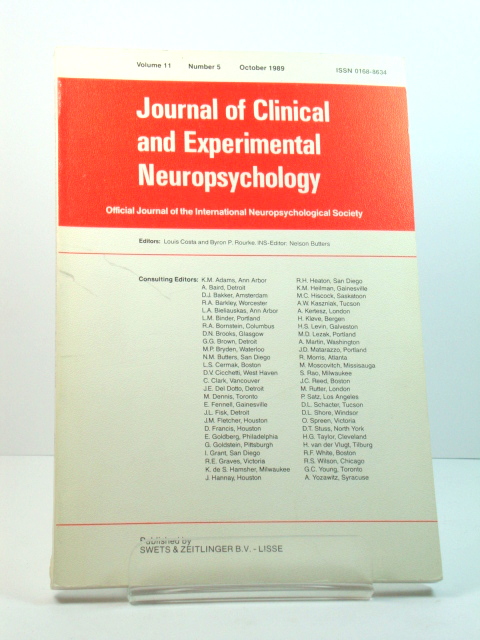 Journal of Clinical and Experimental Neuropsychology: Volume 11, Number 5, October 1989