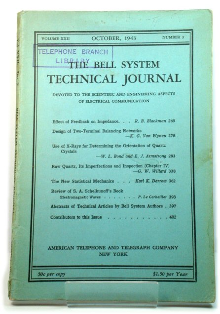 The Bell System Technical Journal: Vol. XXII, No. 3, October 1943