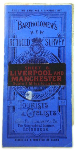 Bartholomew's New Reduced Survey Sheet 8: Liverpool and Manchester: Scale 2 Miles to an Inch. Coloured For Tourists & Cyclists