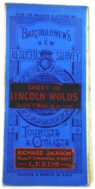Bartholomew's New Reduced Survey Sheet 10: Lincoln Wolds: Scale 2 Miles to an Inch. Coloured For Tourists & Cyclists