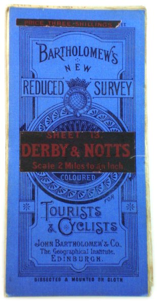 Bartholomew's New Reduced Survey, Sheet 13. Derby & Notts: Scale 2 Miles to an Inch, Coloured for Tourists & Cyclists