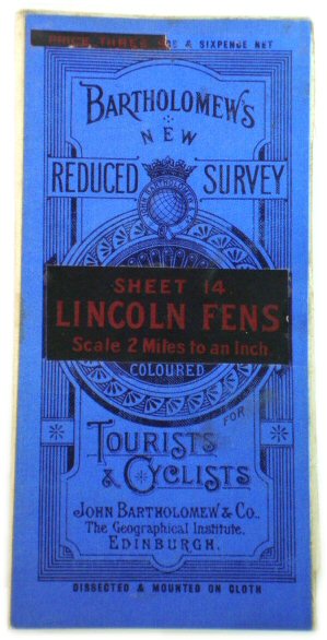 Bartholomew's New Reduced Survey, Sheet 14. Lincoln Fens: Scale 2 Miles to an Inch, Coloured for Tourists & Cyclists