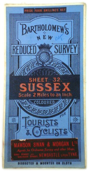 Bartholomew's New Reduced Survey, Sheet 32. Sussex: Scale 2 Miles to an Inch. Coloured for Tourists & Cyclists