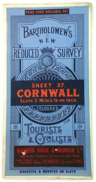 Bartholomew's New Reduced Survey, Sheet 37. Cornwall: Scale 2 Miles to an Inch. Coloured for Tourists & Cyclists