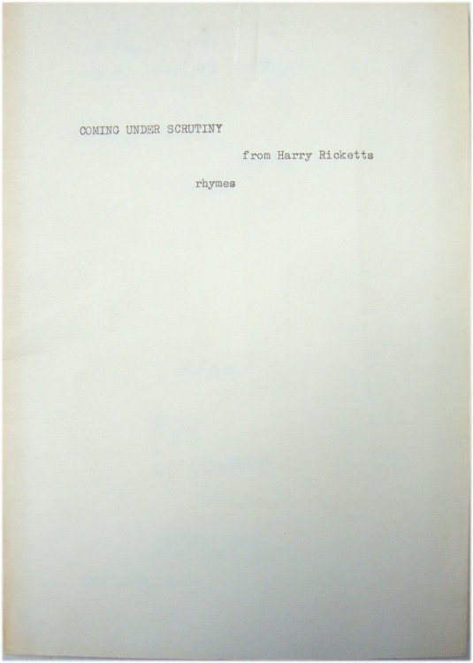 Coming Under Scrutiny - rhymes from Harry Ricketts