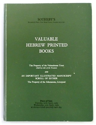 Catalogue of Valuable Hebrew Printed Books and an Important Illustrated Manuscript Scroll of Esther