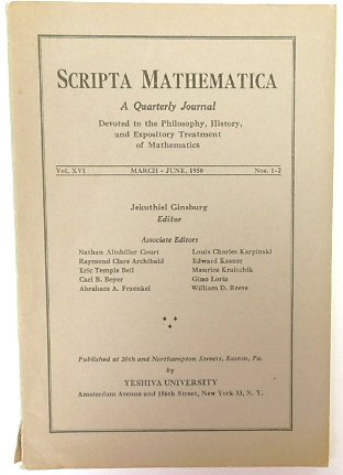 Scripta Mathematica: Vol. XVI, Nos.1-2