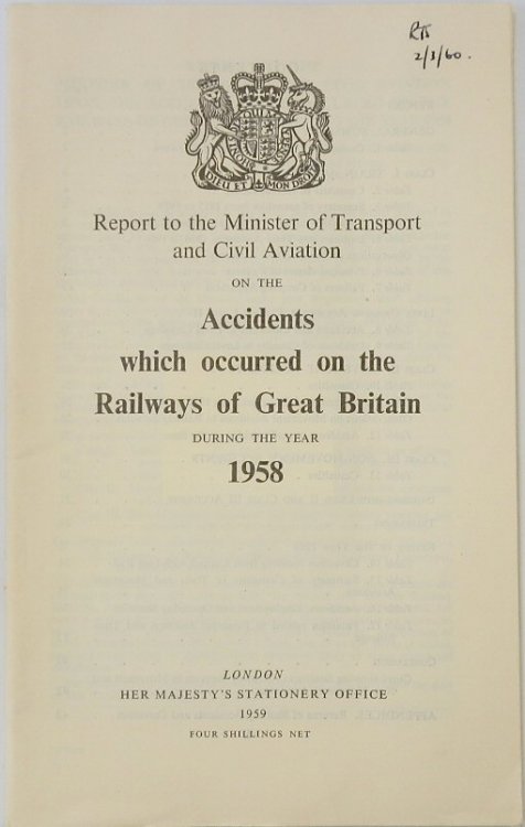 Accidents Which Occured on the Railways of Great Britain During the Year 1958