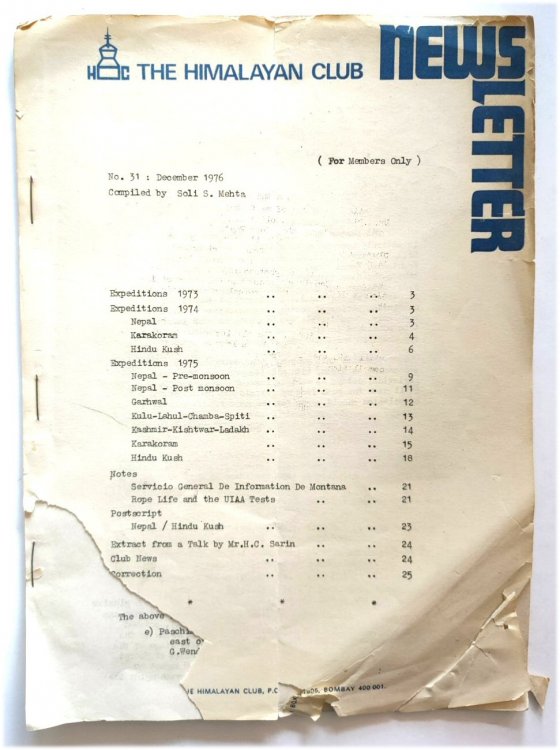 The Himalayan Club Newsletter, No. 31, December 1976