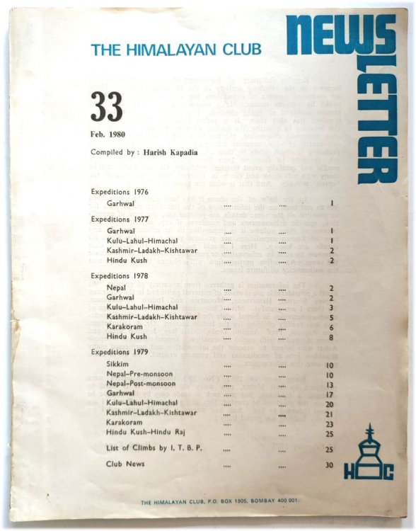 The Himalayan Club Newsletter, No. 33, Feb. 1980